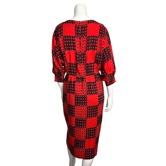 VINTAGE 1980's Albert Capraro Silk Checkered Houndstooth Dress - Picture 3 of 8